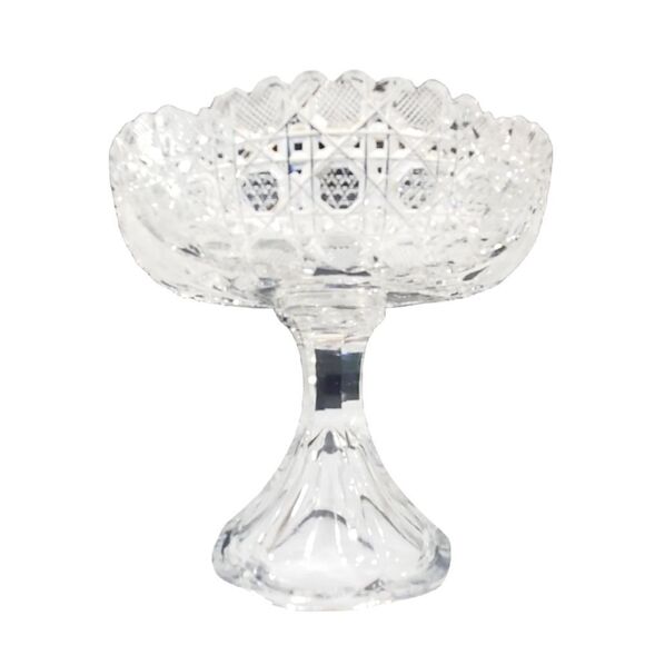 Vintage Etched Crystal 5" Compote Candy Dish Sawtooth Rim Pedestal - Picture 5 of 8